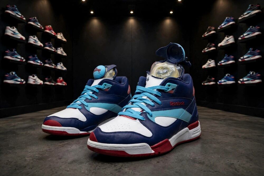 Size 12 Reebok Court Victory Pump Pro 6-148586 Wht/Scuba Blue